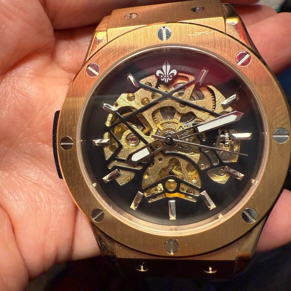 Ralph Christian Luxury Automatic Skeleton Gold/Black Tone Silicone Strap Watch. - Picture 8 of 8